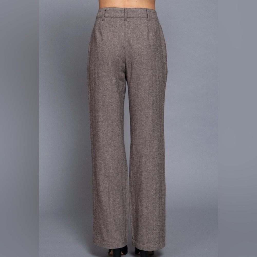 Women's Brown Straight-Leg Herringbone Pants - Picture 4 of 4